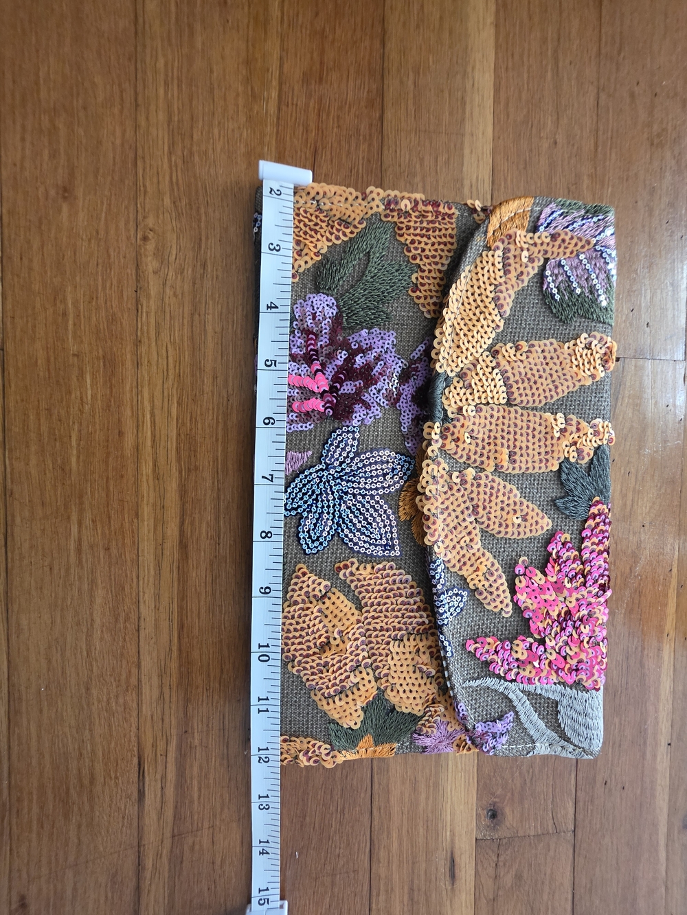 Embroidered Floral Sequin Clutch - Yellow & Purple - Picture 7 of 8